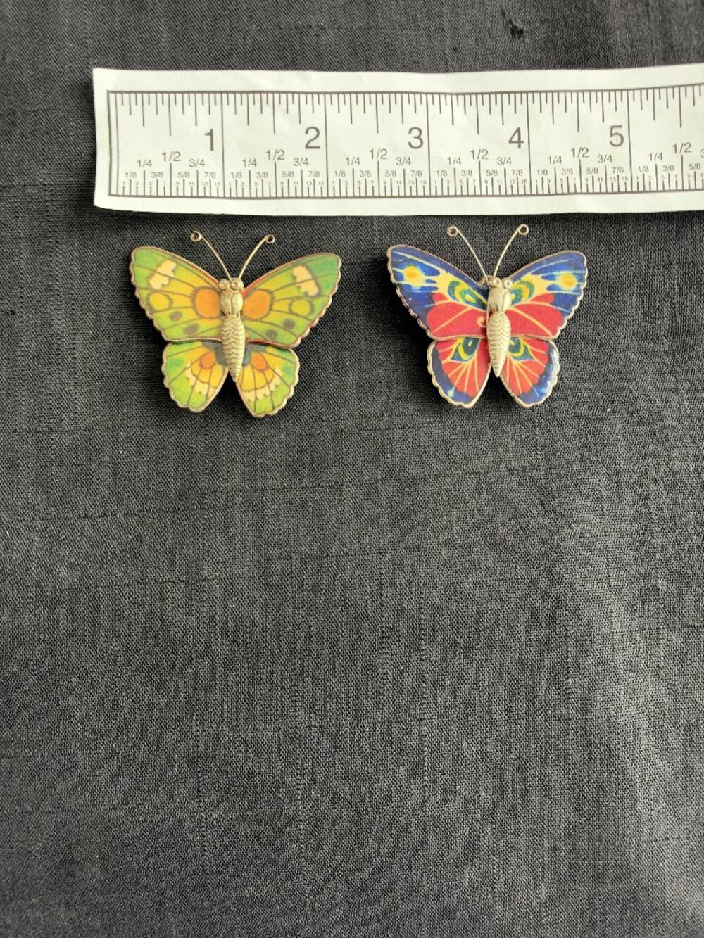Butterfly Refrigerator Magnets Set of 2 Colorful Wings Gold-Tone Trim
